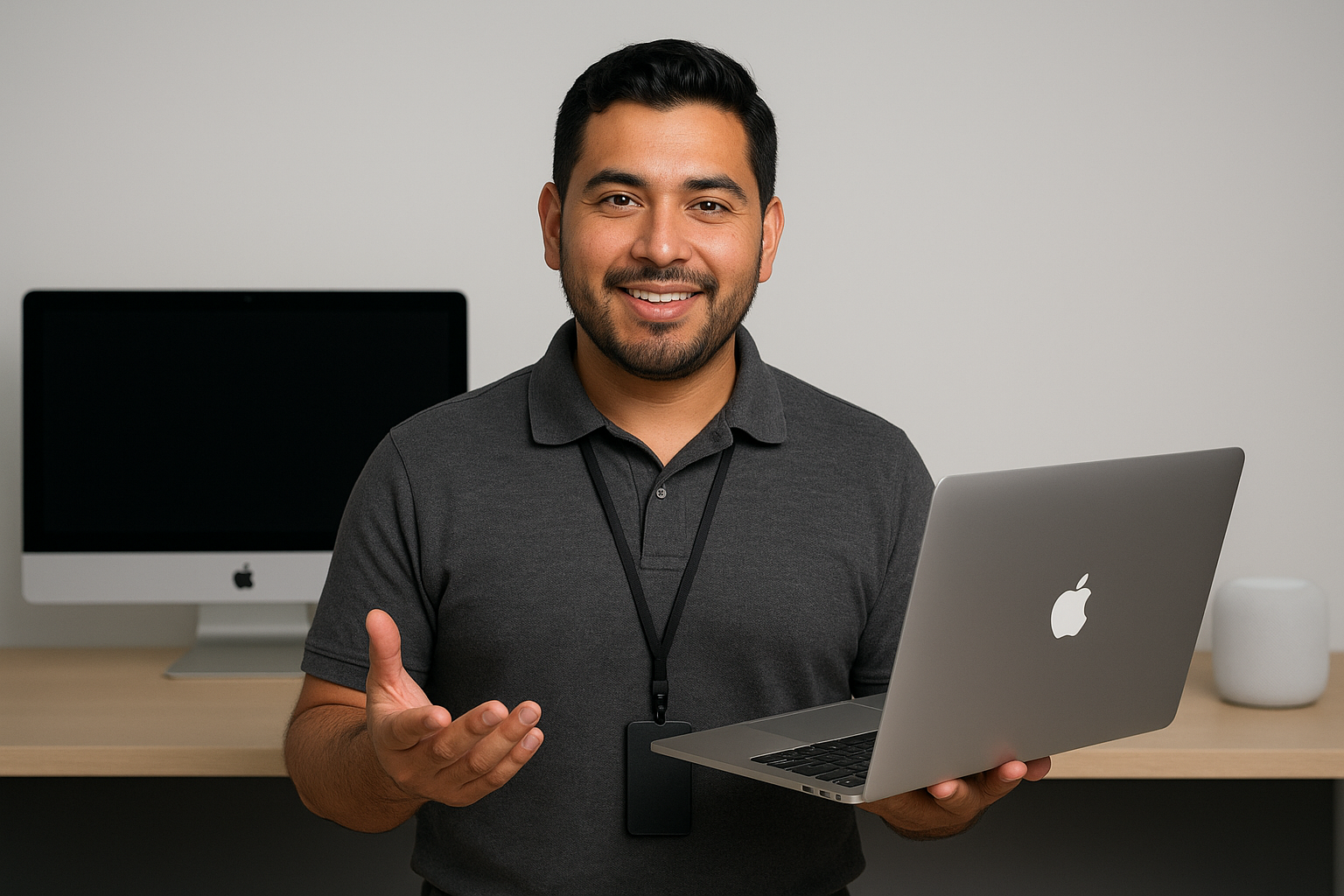 Technician assisting Apple customers